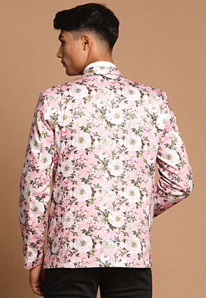 Digital Printed Satin Blazer in Pink