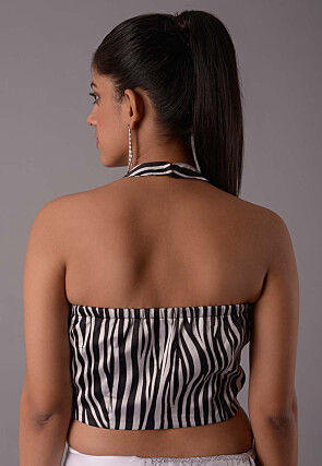 Digital Printed Satin Blouse in Black and Off White