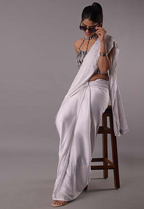 Digital Printed Satin Blouse in Black and Off White