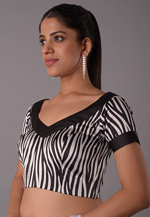 Digital Printed  Satin  Blouse in Black and White