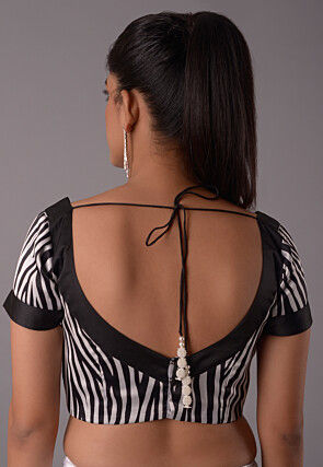 Digital Printed  Satin  Blouse in Black and White