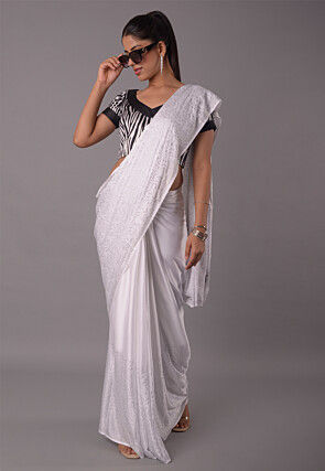 Digital Printed  Satin  Blouse in Black and White