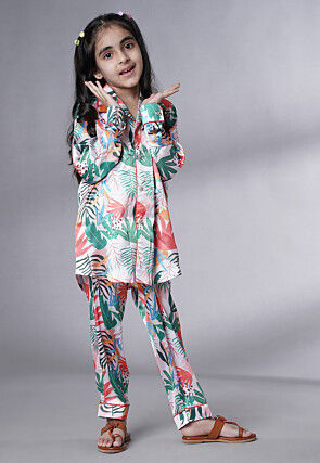 Digital Printed Satin Co Ord Set in Multicolor