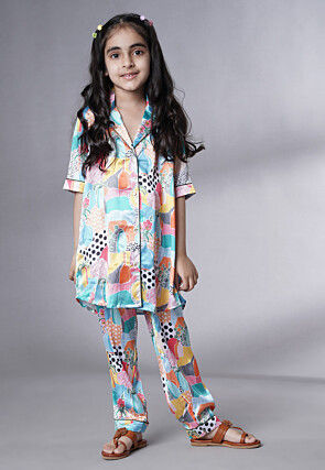 Digital Printed Satin Co Ord Set in Multicolor