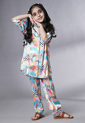 Digital Printed Satin Co Ord Set in Multicolor