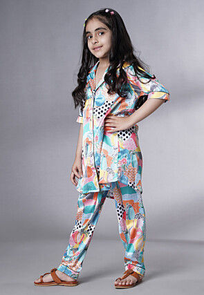 Digital Printed Satin Co Ord Set in Multicolor