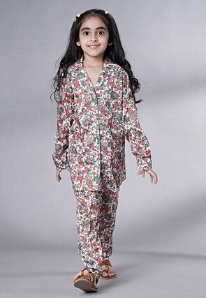 Digital Printed Satin Co Ord Set in Multicolor