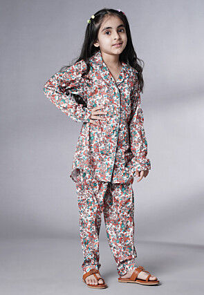 Digital Printed Satin Co Ord Set in Multicolor