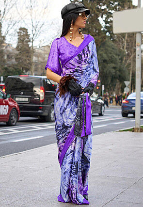 Digital Printed Satin Crepe Saree in Multicolor