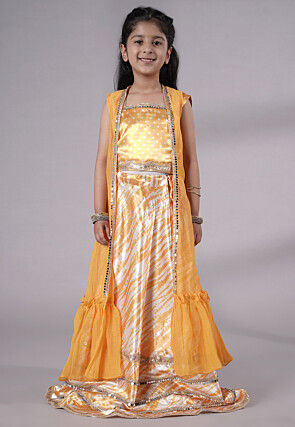 Digital Printed Satin Crop Top Set in Yellow