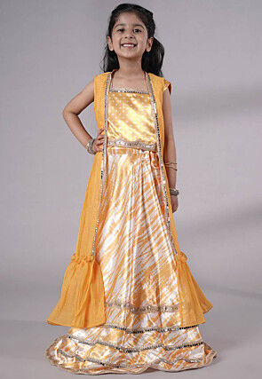 Digital Printed Satin Crop Top Set in Yellow