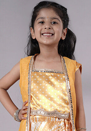 Digital Printed Satin Crop Top Set in Yellow