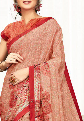 Digital Printed Satin Georgette Saree in Dusty Peach