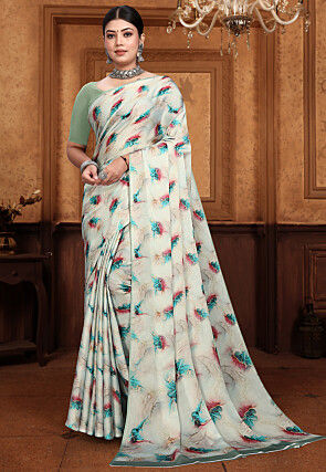 Digital Printed Satin Georgette Saree in Multicolor