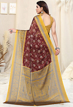 Digital Printed Satin Georgette Saree in Wine