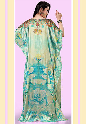 Digital Printed Satin Kaftan in Blue