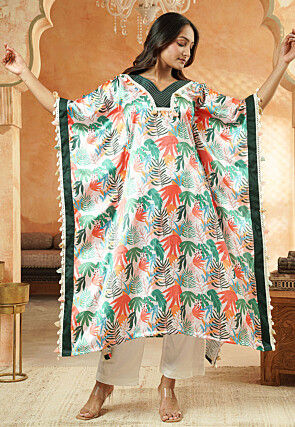 Digital Printed Satin Kaftan Kurta Set in Multicolor