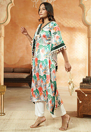 Digital Printed Satin Kaftan Kurta Set in Multicolor