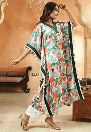 Digital Printed Satin Kaftan Kurta Set in Multicolor