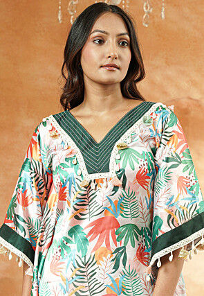 Digital Printed Satin Kaftan Kurta Set in Multicolor