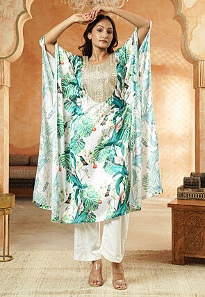 Digital Printed Satin Kaftan Kurta Set in Multicolor