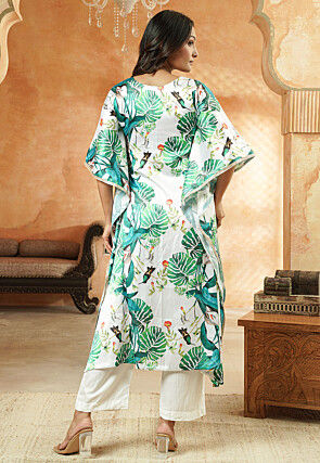 Digital Printed Satin Kaftan Kurta Set in Multicolor