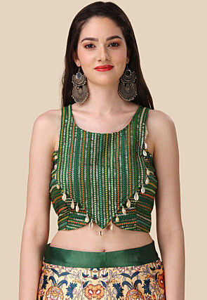 Digital Printed Satin Lehenga in Beige