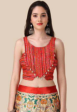 Digital Printed Satin Lehenga in Beige