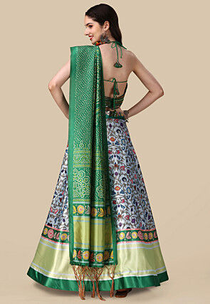 Digital Printed Satin Lehenga in Light Blue