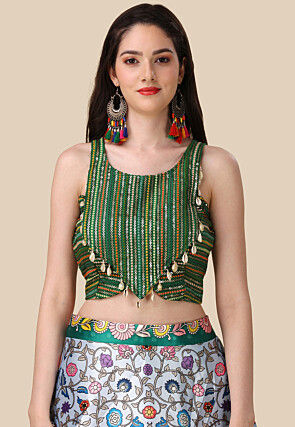 Digital Printed Satin Lehenga in Light Blue