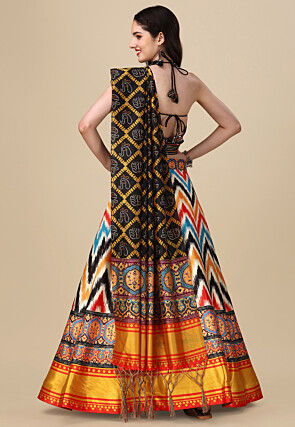 Digital Printed Satin Lehenga in Multicolor