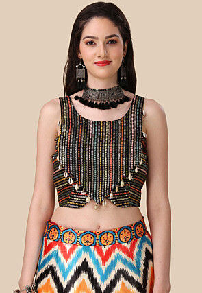 Digital Printed Satin Lehenga in Multicolor