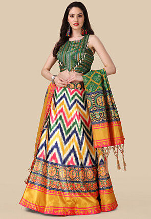 Digital Printed Satin Lehenga in Multicolor