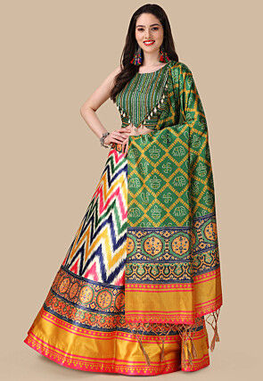 Digital Printed Satin Lehenga in Multicolor