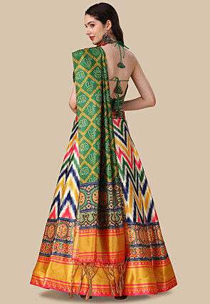 Digital Printed Satin Lehenga in Multicolor