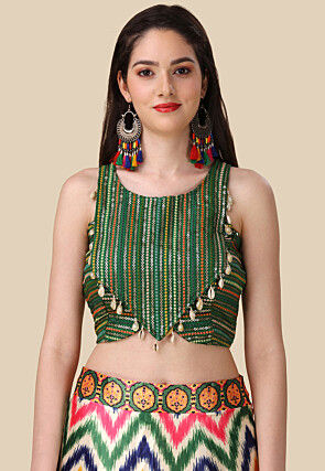 Digital Printed Satin Lehenga in Multicolor