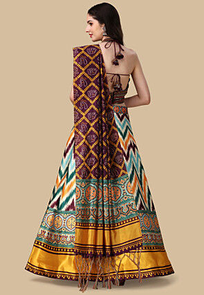 Digital Printed Satin Lehenga in Multicolor