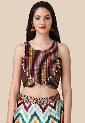 Digital Printed Satin Lehenga in Multicolor