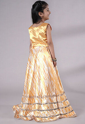 Digital Printed Satin Lehenga in Off White and Yellow
