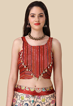 Digital Printed Satin Lehenga in Peach