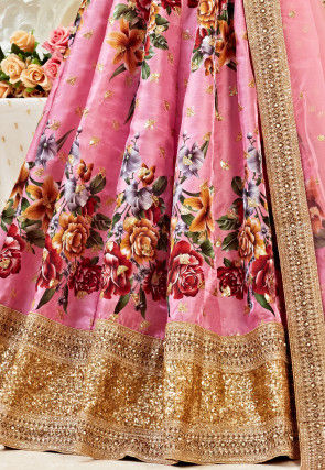 Digital Printed Art Silk Lehenga in Pink