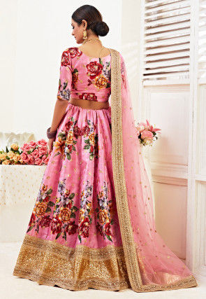 Digital Printed Art Silk Lehenga in Pink