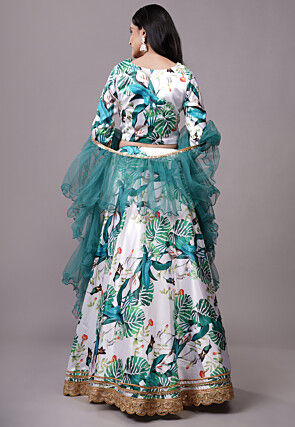 Digital Printed Satin Lehenga in White