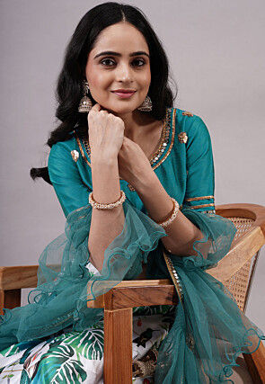 Digital Printed Satin Lehenga in White