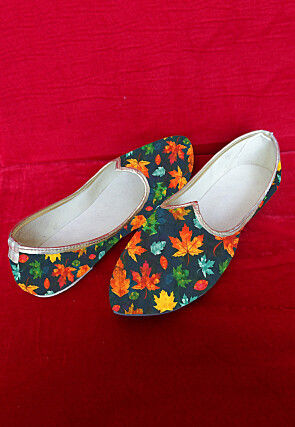 Digital Printed Satin Men Mojari in Navy Blue