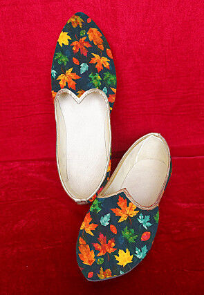 Digital Printed Satin Men Mojari in Navy Blue