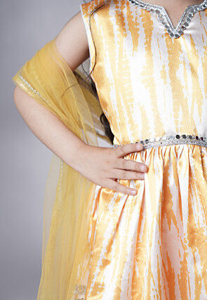 Digital Printed Satin Pakistani Suit in Yellow and Cream