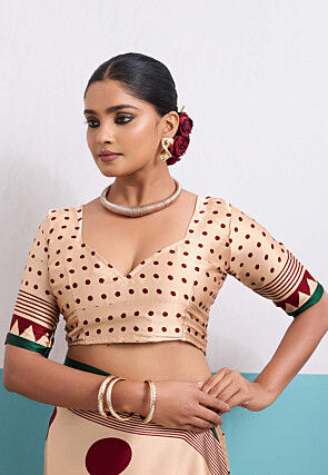 Digital Printed Satin Saree in Cream