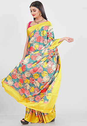 Digital Printed Satin Saree in Multicolor