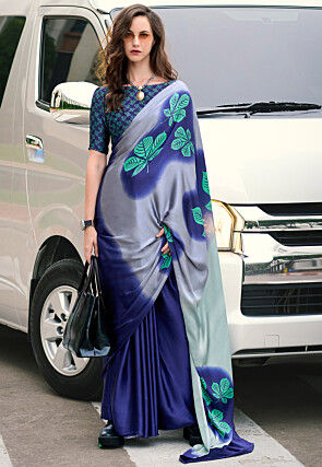 Digital Printed Satin Saree in Multicolor